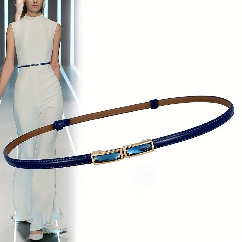 Sapphire Thin Leather Belt Decorative Coat Dress Girdle