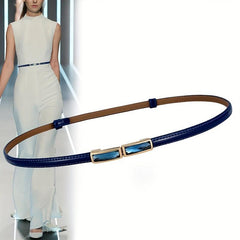Sapphire Thin Leather Belt Decorative Coat Dress Girdle