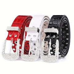 Hollow Out Rhinestone Belt PU Leather Hip Hop Jeans Pants Belt