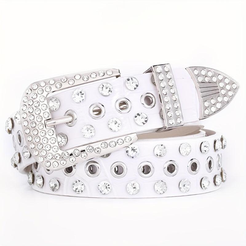 Hollow Out Rhinestone Belt PU Leather Hip Hop Jeans Pants Belt