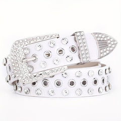 Hollow Out Rhinestone Belt PU Leather Hip Hop Jeans Pants Belt