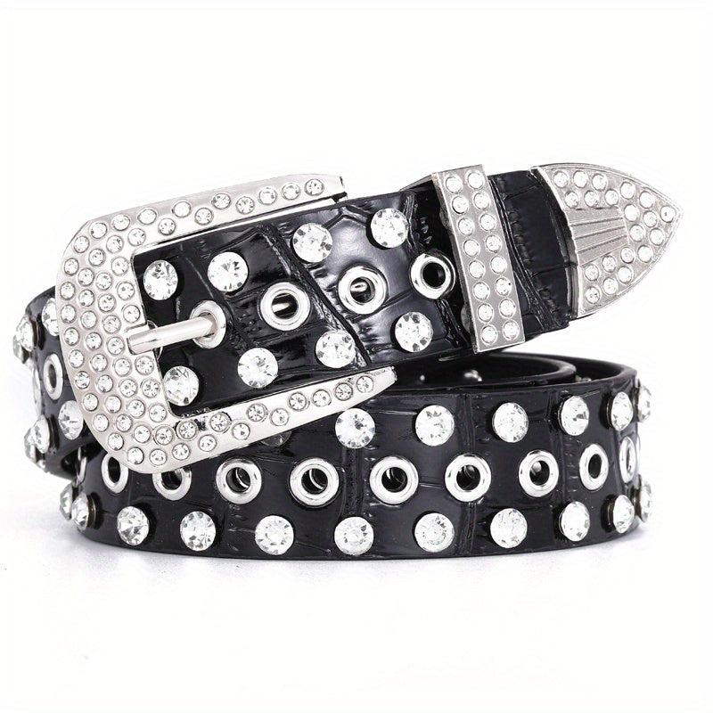 Hollow Out Rhinestone Belt PU Leather Hip Hop Jeans Pants Belt