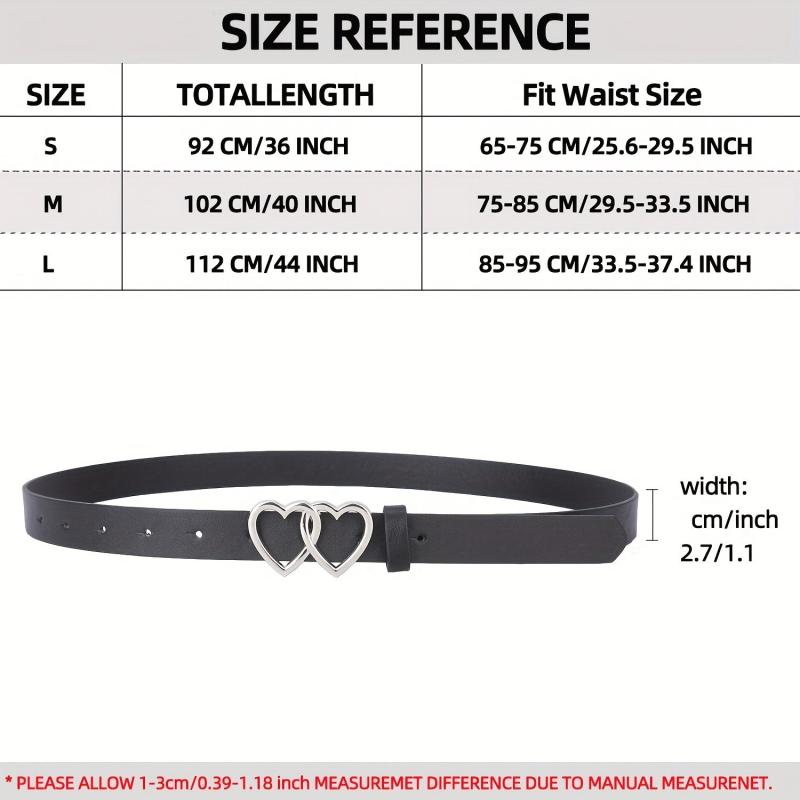 PU Leather Thin Belt Double Heart Metal Buckle Jeans Dress Coat Belts