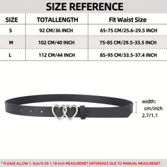 PU Leather Thin Belt Double Heart Metal Buckle Jeans Dress Coat Belts