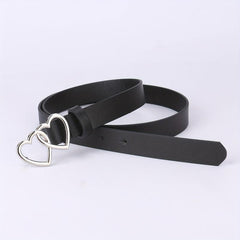 PU Leather Thin Belt Double Heart Metal Buckle Jeans Dress Coat Belts