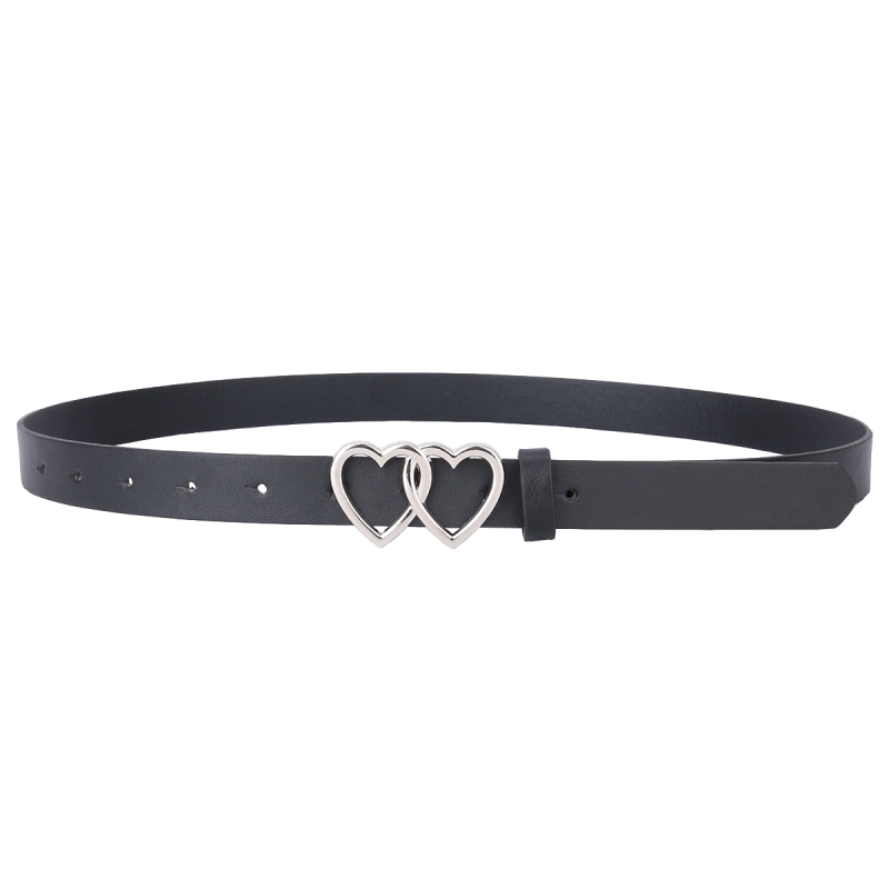 PU Leather Thin Belt Double Heart Metal Buckle Jeans Dress Coat Belts