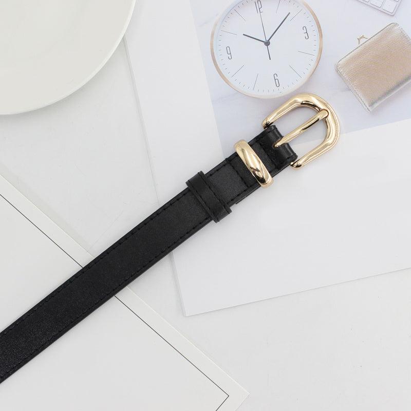 Casual PU Leather Belt with Golden Pin Buckle for Women