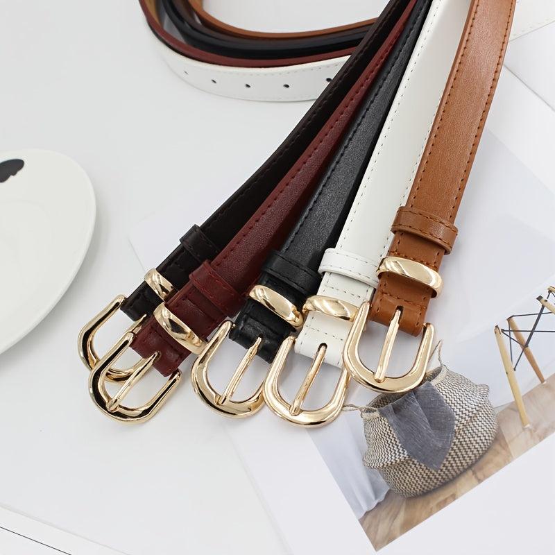 Casual PU Leather Belt with Golden Pin Buckle for Women
