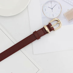 Casual PU Leather Belt with Golden Pin Buckle for Women