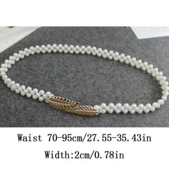Metal Leaf Elastic Pearl Waist Chain for Dress