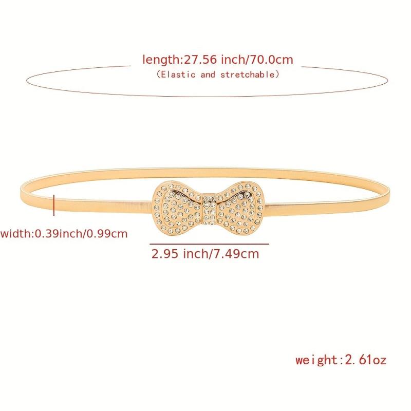 Rhinestone Bow Waist Chain Elastic Belt for Women