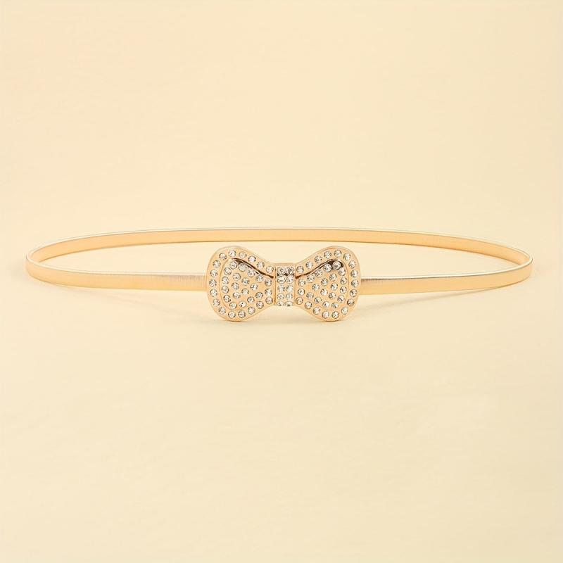 Rhinestone Bow Waist Chain Elastic Belt for Women