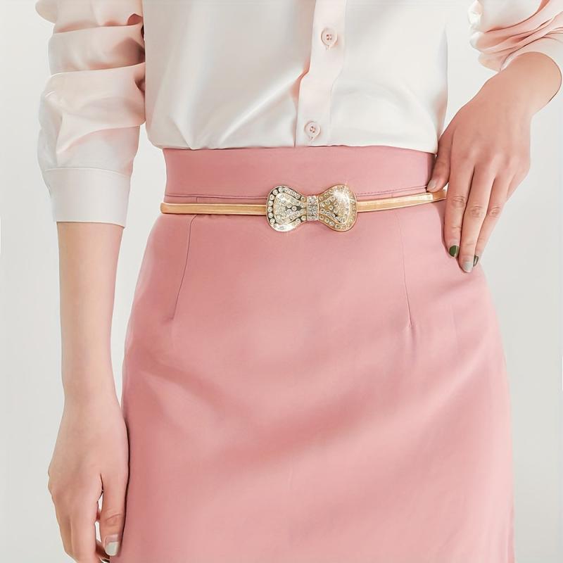 Rhinestone Bow Waist Chain Elastic Belt for Women