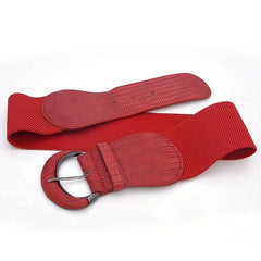 Vintage Embossed Wide Waist Belt Elastic Dress Coat Girdle Women