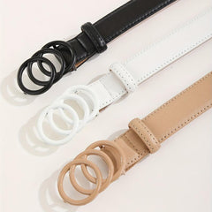 3pcs Solid PU Belt Triple O Ring Buckle Belt for Women