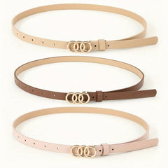 3pcs Triple Ring Buckle Belt Set in Classic Colors for Women