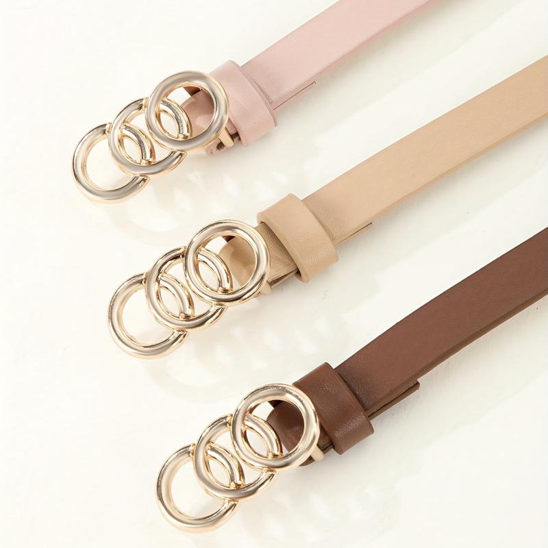 3pcs Triple Ring Buckle Belt Set in Classic Colors for Women