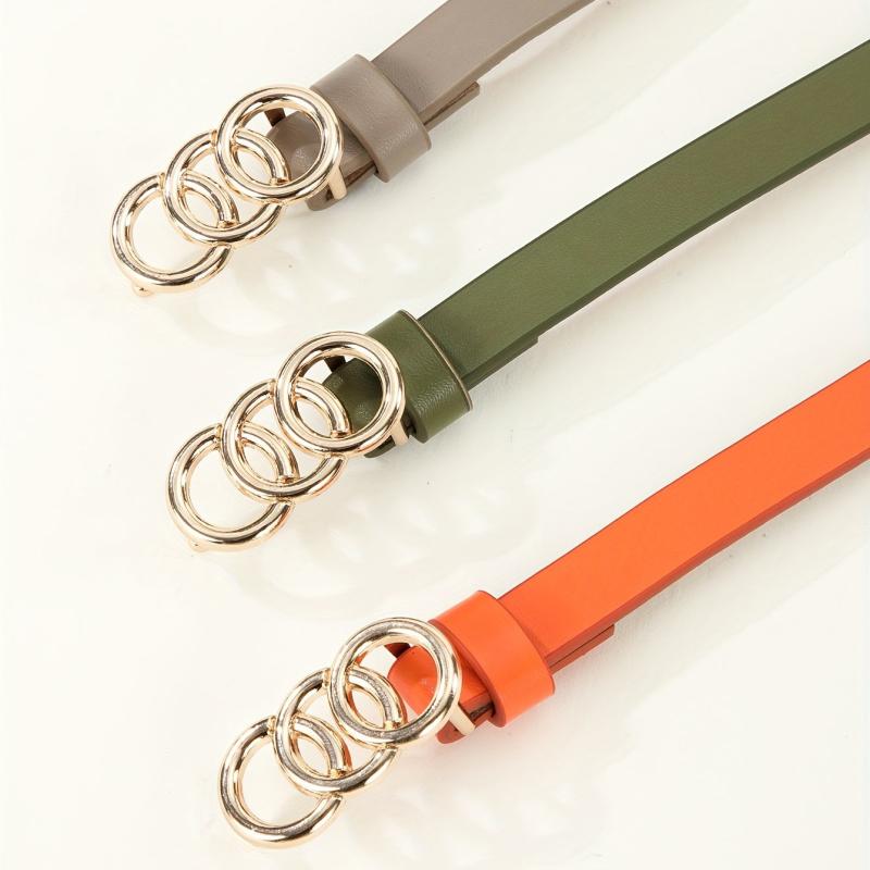 Vintage Triple Ring Buckle Belt Gray Orange Green PU