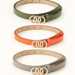 Vintage Triple Ring Buckle Belt Gray Orange Green PU