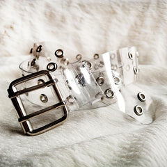 Punk Y2K Transparent Belt Eyelet Double Pin Buckle for Women
