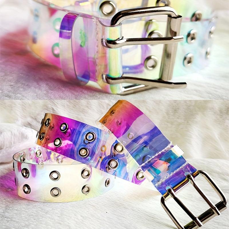 Punk Y2K Transparent Belt Eyelet Double Pin Buckle for Women