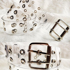 Punk Y2K Transparent Belt Eyelet Double Pin Buckle for Women