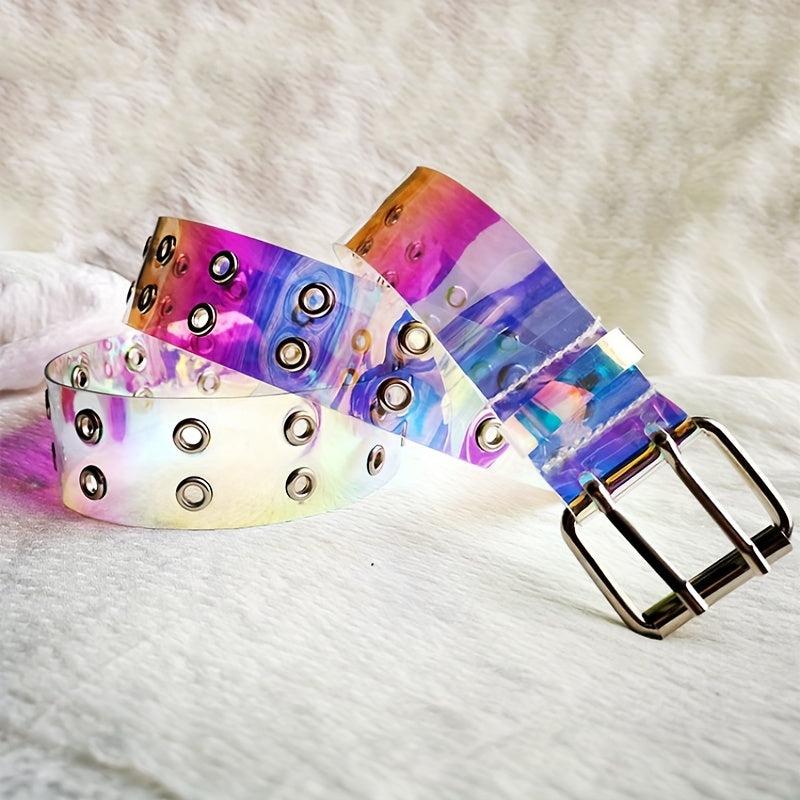 Punk Y2K Transparent Belt Eyelet Double Pin Buckle for Women