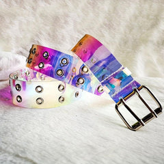 Punk Y2K Transparent Belt Eyelet Double Pin Buckle for Women