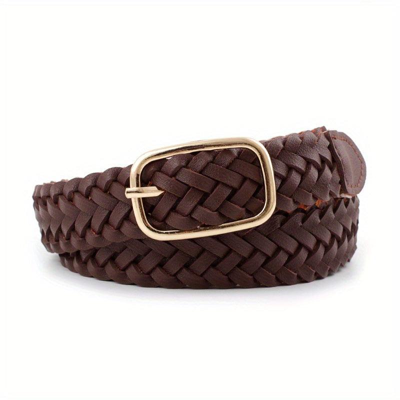 Classic Braided PU Belt Hollow Out Pin Buckle Waist Belt Women