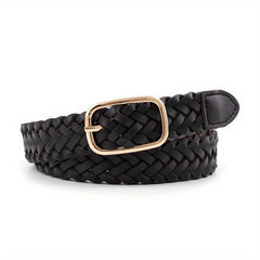 Classic Braided PU Belt Hollow Out Pin Buckle Waist Belt Women