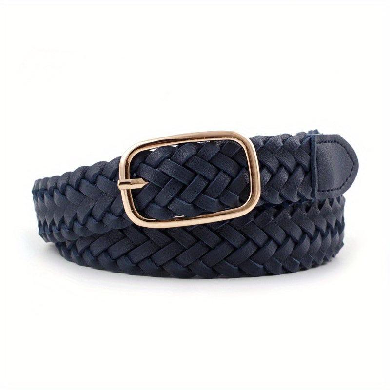Classic Braided PU Belt Hollow Out Pin Buckle Waist Belt Women