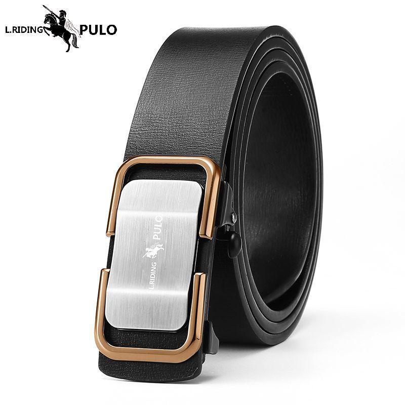 PULO Leather Belt Men's Automatic Buckle Casual Pants Belt