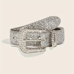 Glitter Eyelet Belt Hip Hop Rhinestone PU Leather Waistband