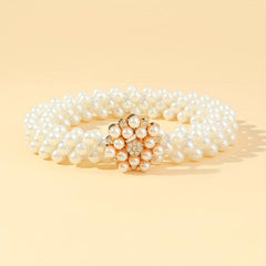 Faux Pearl Belt Elastic Waistband Hollow Out Decoration Belt