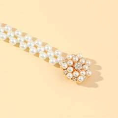 Faux Pearl Belt Elastic Waistband Hollow Out Decoration Belt