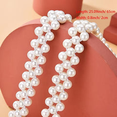 Faux Pearl Belt Elastic Waistband Hollow Out Decoration Belt