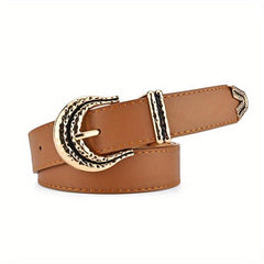 Geometric Buckle PU Belt Vintage Solid Waist Belt for Women