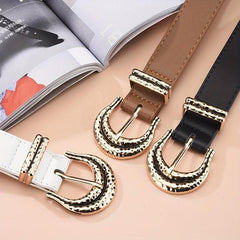 Geometric Buckle PU Belt Vintage Solid Waist Belt for Women