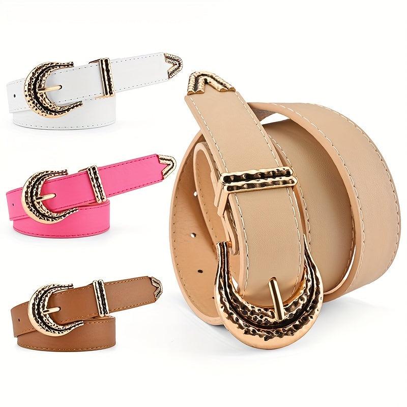 Geometric Buckle PU Belt Vintage Solid Waist Belt for Women