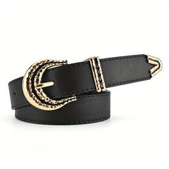 Geometric Buckle PU Belt Vintage Solid Waist Belt for Women