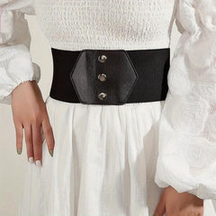 Snap Button Corset Belt PU Wide Elastic Belts For Dress