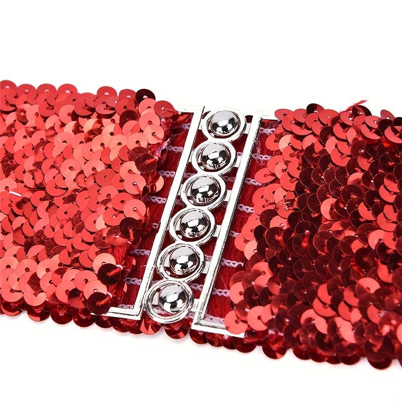 Sequins Buckles Belt Red Y2K Punk Elastic Waistband