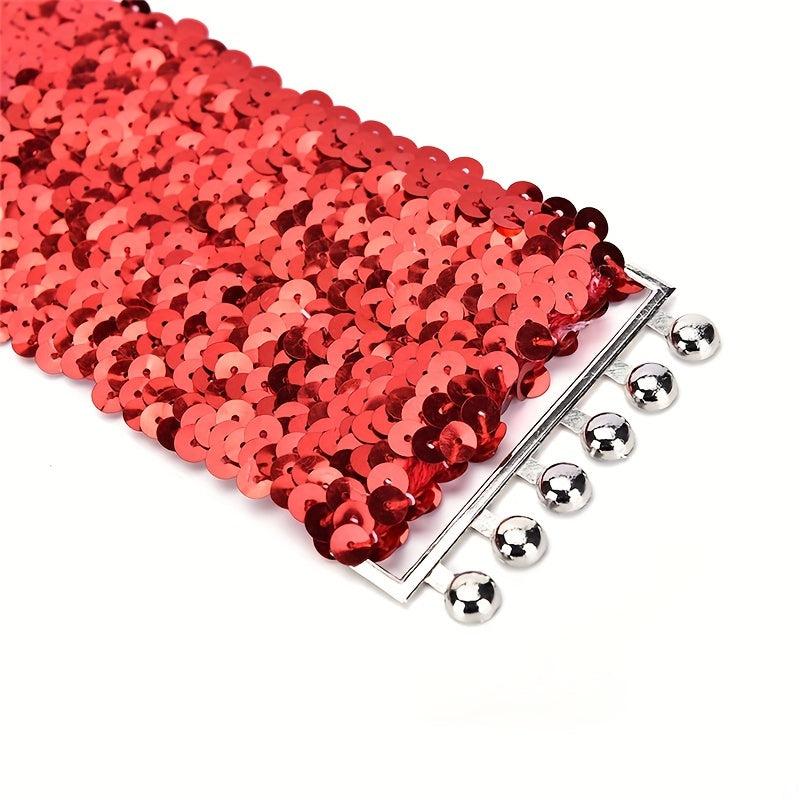 Sequins Buckles Belt Red Y2K Punk Elastic Waistband