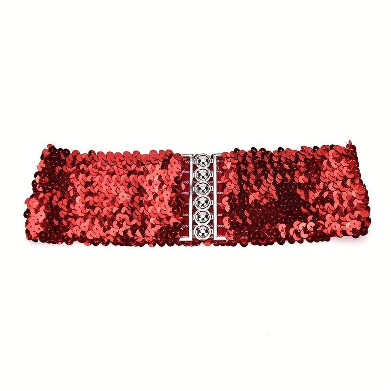 Sequins Buckles Belt Red Y2K Punk Elastic Waistband