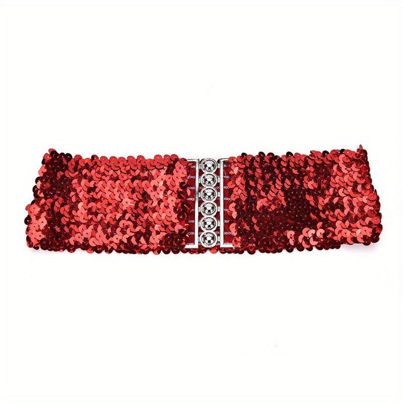 Sequins Buckles Belt Red Y2K Punk Elastic Waistband