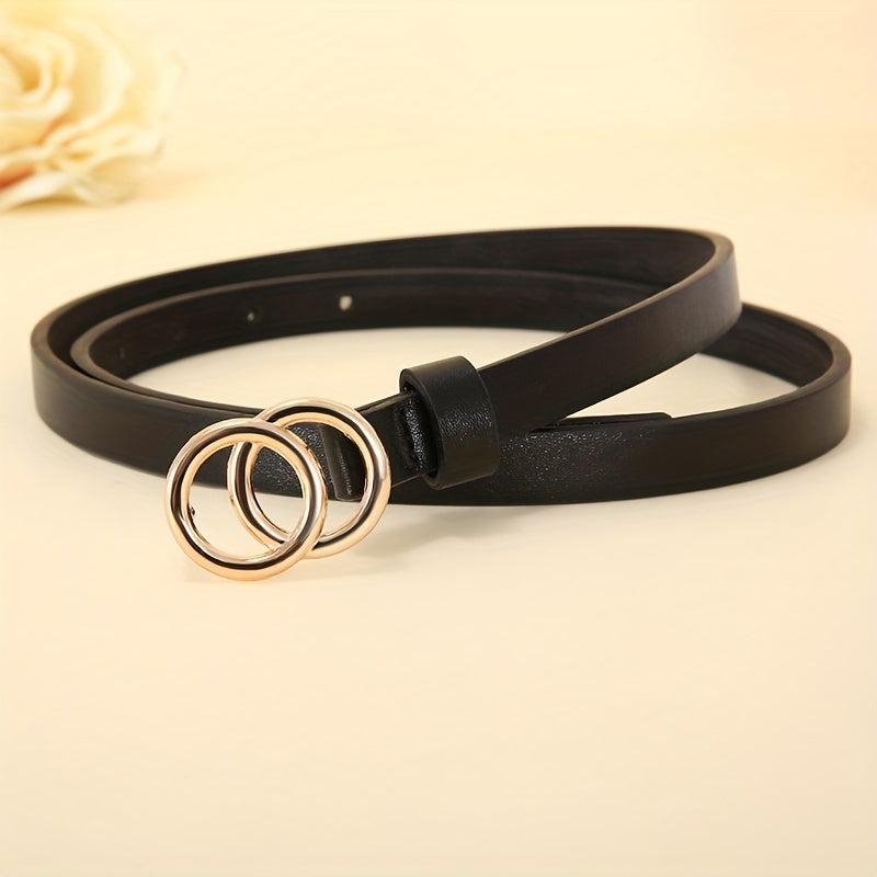 Double Ring Buckle Thin Belt Candy PU Belt Casual Jeans Pants Belt