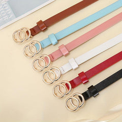 Double Ring Buckle Thin Belt Candy PU Belt Casual Jeans Pants Belt