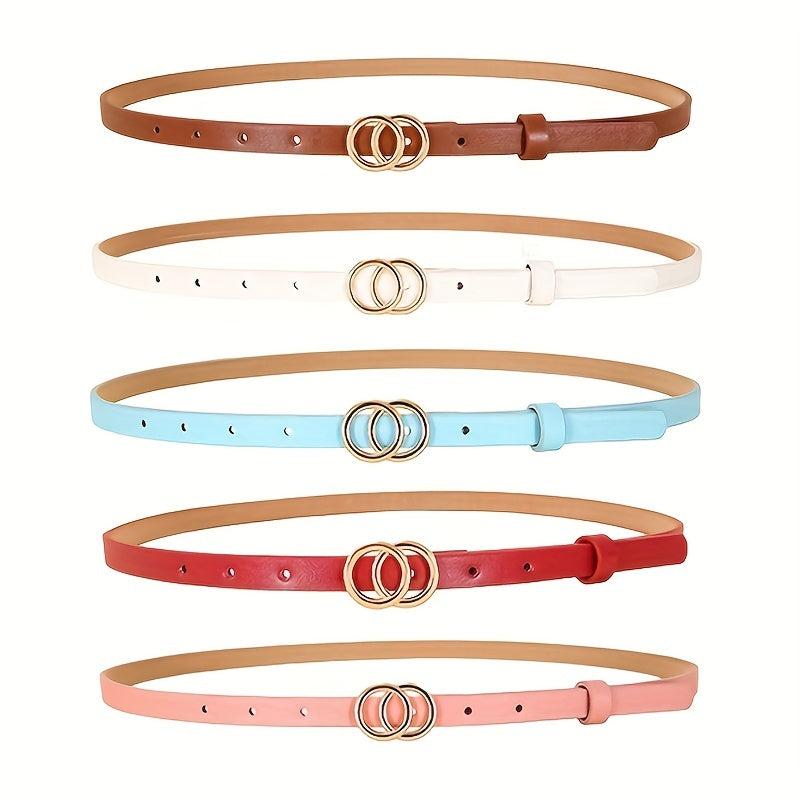 Double Ring Buckle Thin Belt Candy PU Belt Casual Jeans Pants Belt