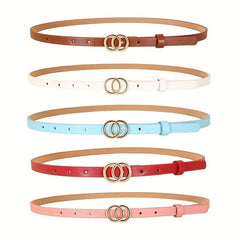 Double Ring Buckle Thin Belt Candy PU Belt Casual Jeans Pants Belt