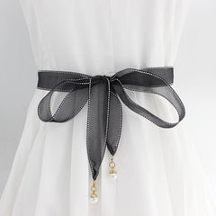 Lace Waistband Dress Belt with Pearl Pendant